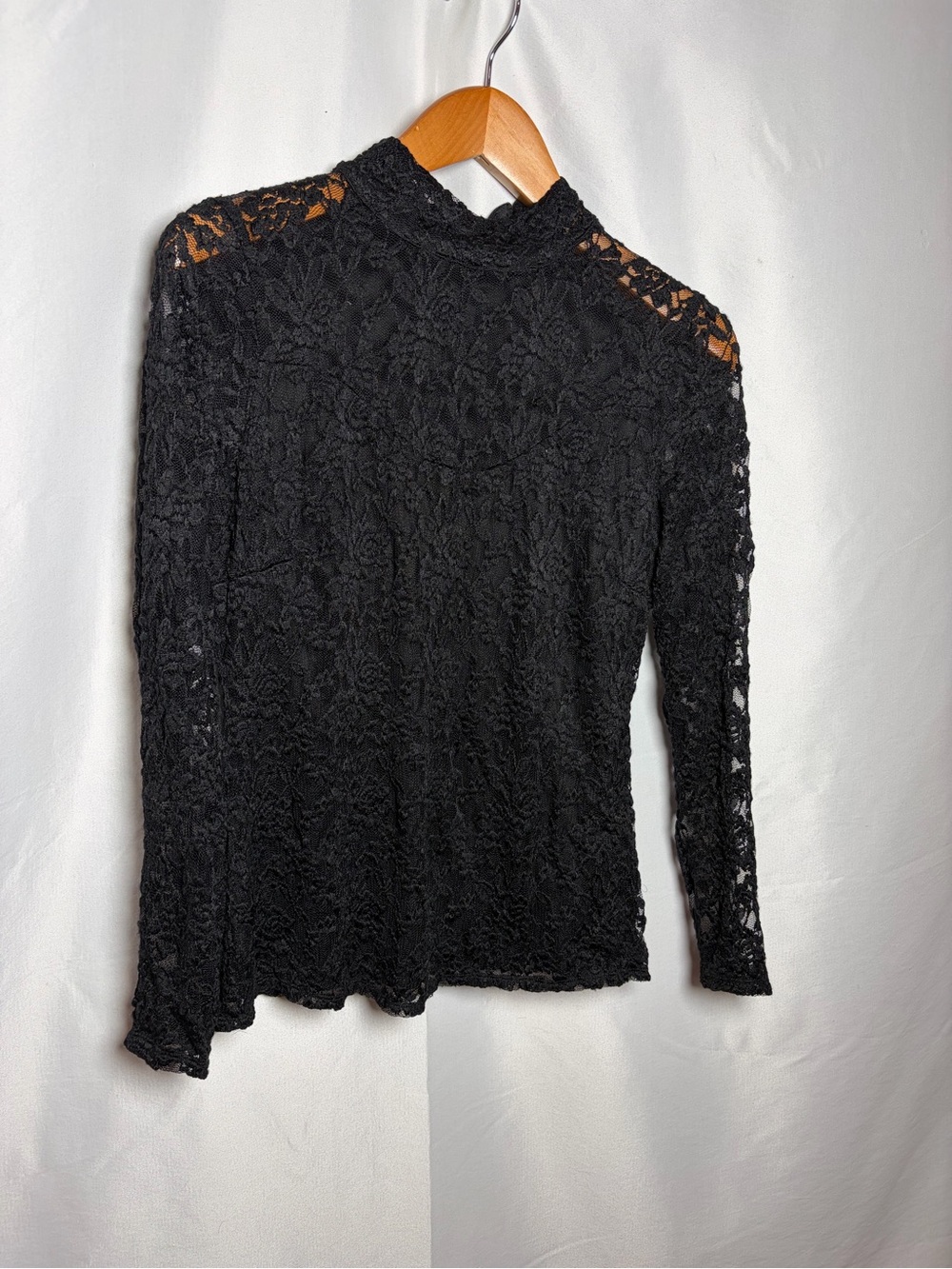 Black Lace Long-Sleeve Mock Neck Top